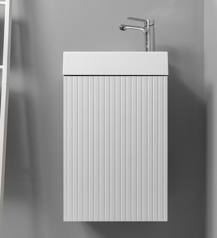 PICANTE 40 комплект мебели подвесной с дверцей МДФ фрез + раковина Серенити, Белый + крафт PI-T40W/KPW-S