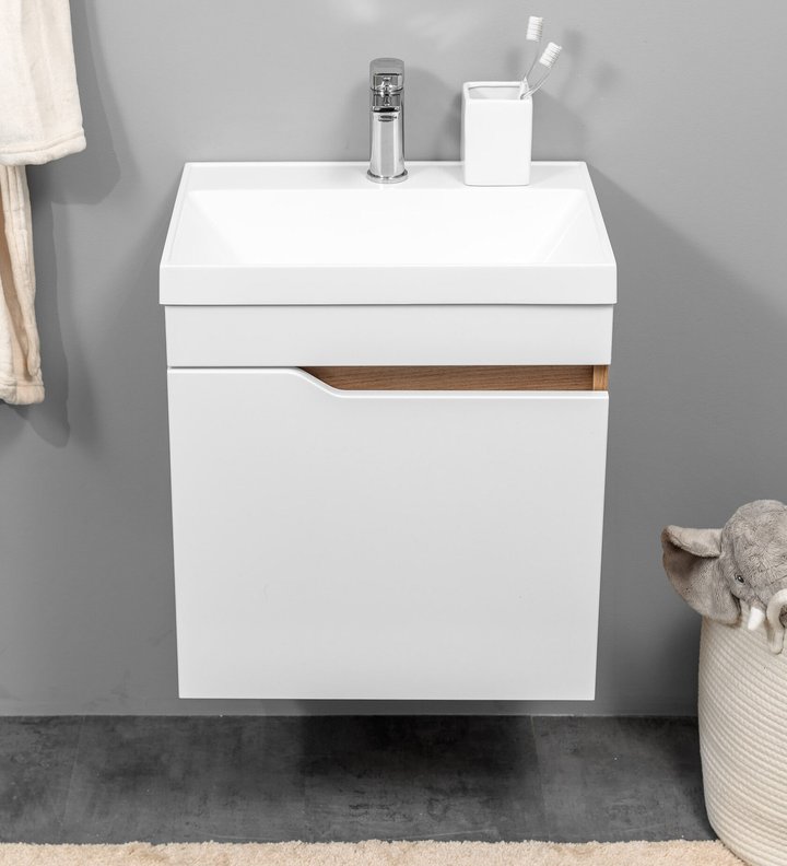 Fortuna 50 Комплект мебели подвесной, дверь с вырезом (под Слим 50/Altais 35), цвет Белый+Крафт FT-S-T50W/PW