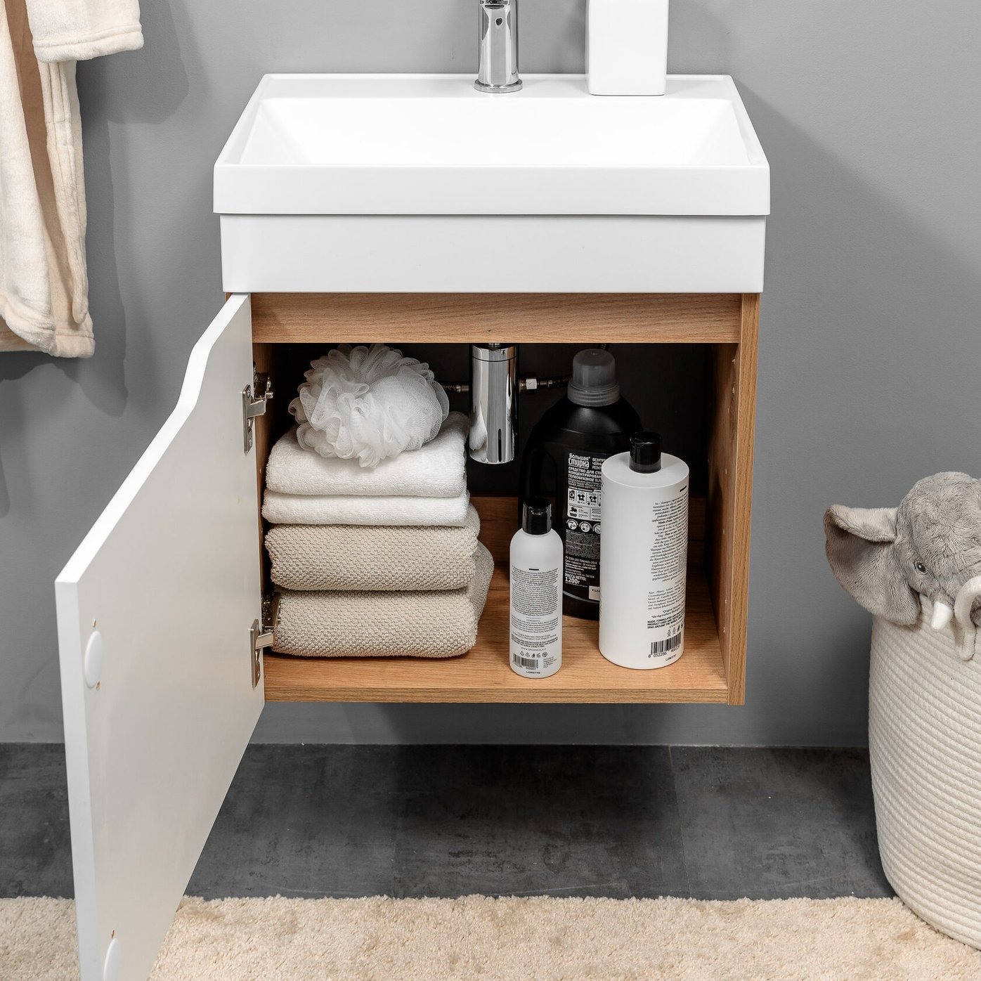 ФОРТУНА 50 Комплект мебели подвесной, дверь с вырезом (под Слим 50/Альтаис 35), цвет Белый+Крафт FT-S-T50W/PW