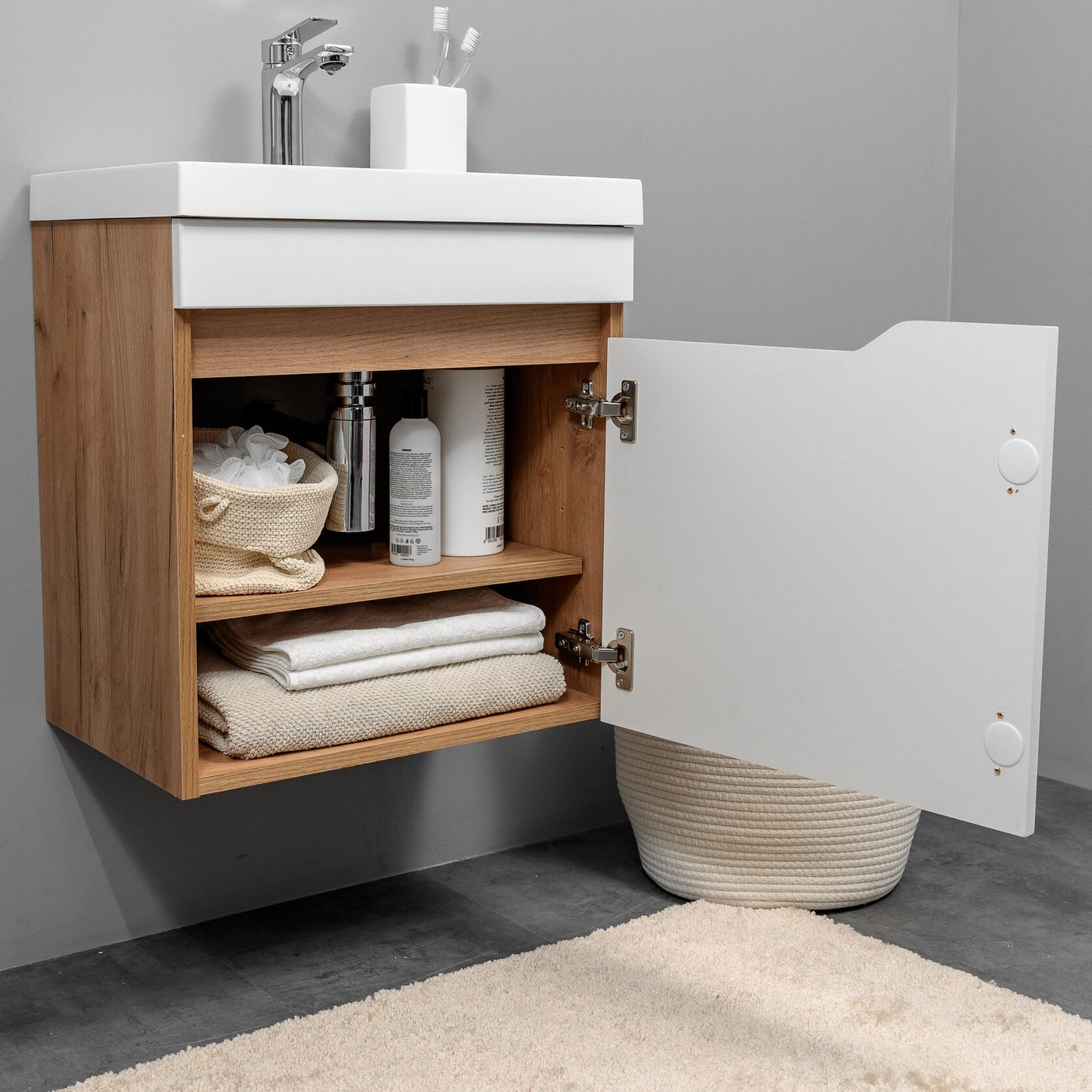 ФОРТУНА 50 Комплект мебели подвесной, дверь с вырезом (под Слим 50/Альтаис 35), цвет Белый+Крафт FT-S-T50W/PW