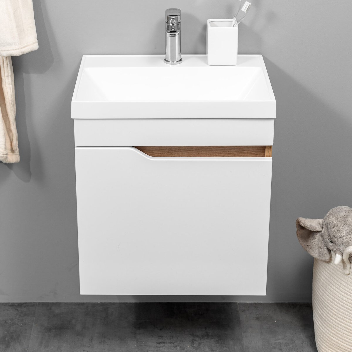 ФОРТУНА 50 Комплект мебели подвесной, дверь с вырезом (под Слим 50/Альтаис 35), цвет Белый+Крафт FT-S-T50W/PW