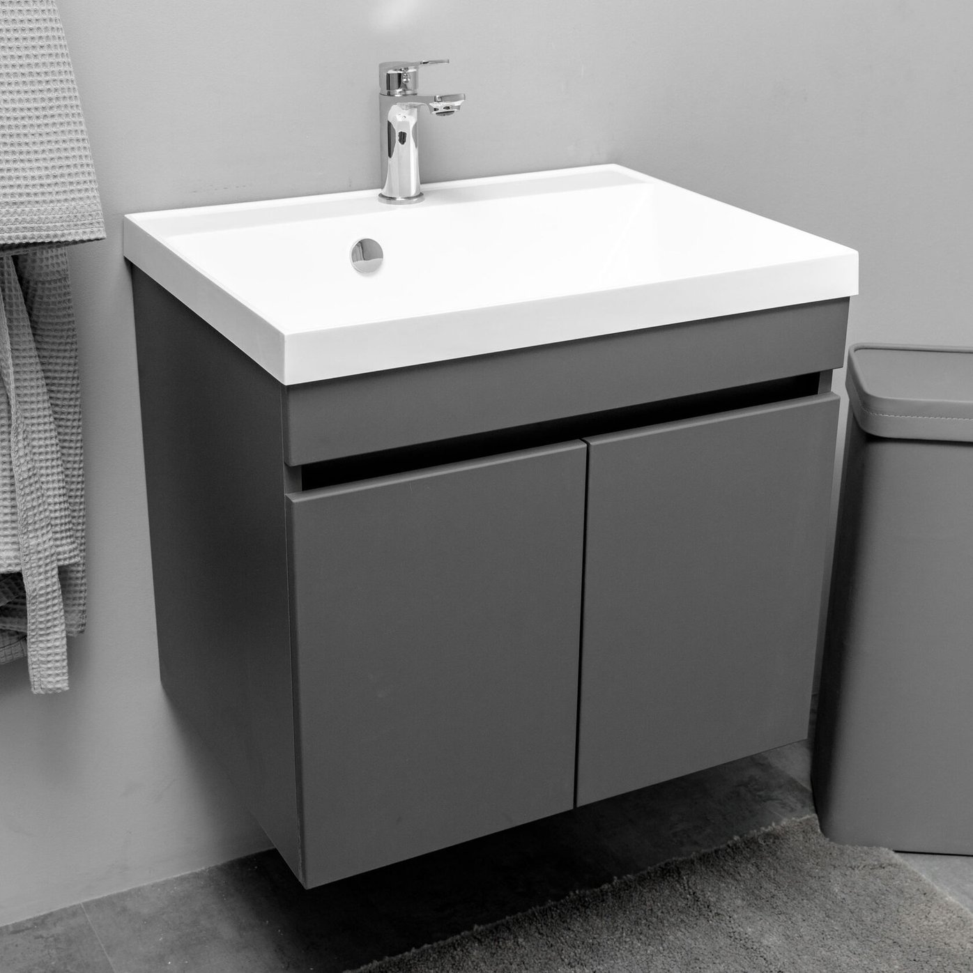 НЕМИ 60 комплект мебели подвесной c дверцами (тумба + умывальник Дакота 60) Графит NM-D-T60Gr