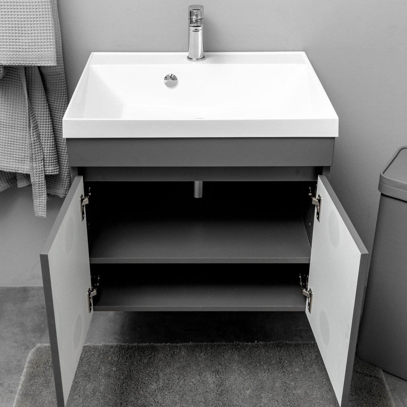 НЕМИ 60 комплект мебели подвесной c дверцами (тумба + умывальник Дакота 60) Графит NM-D-T60Gr