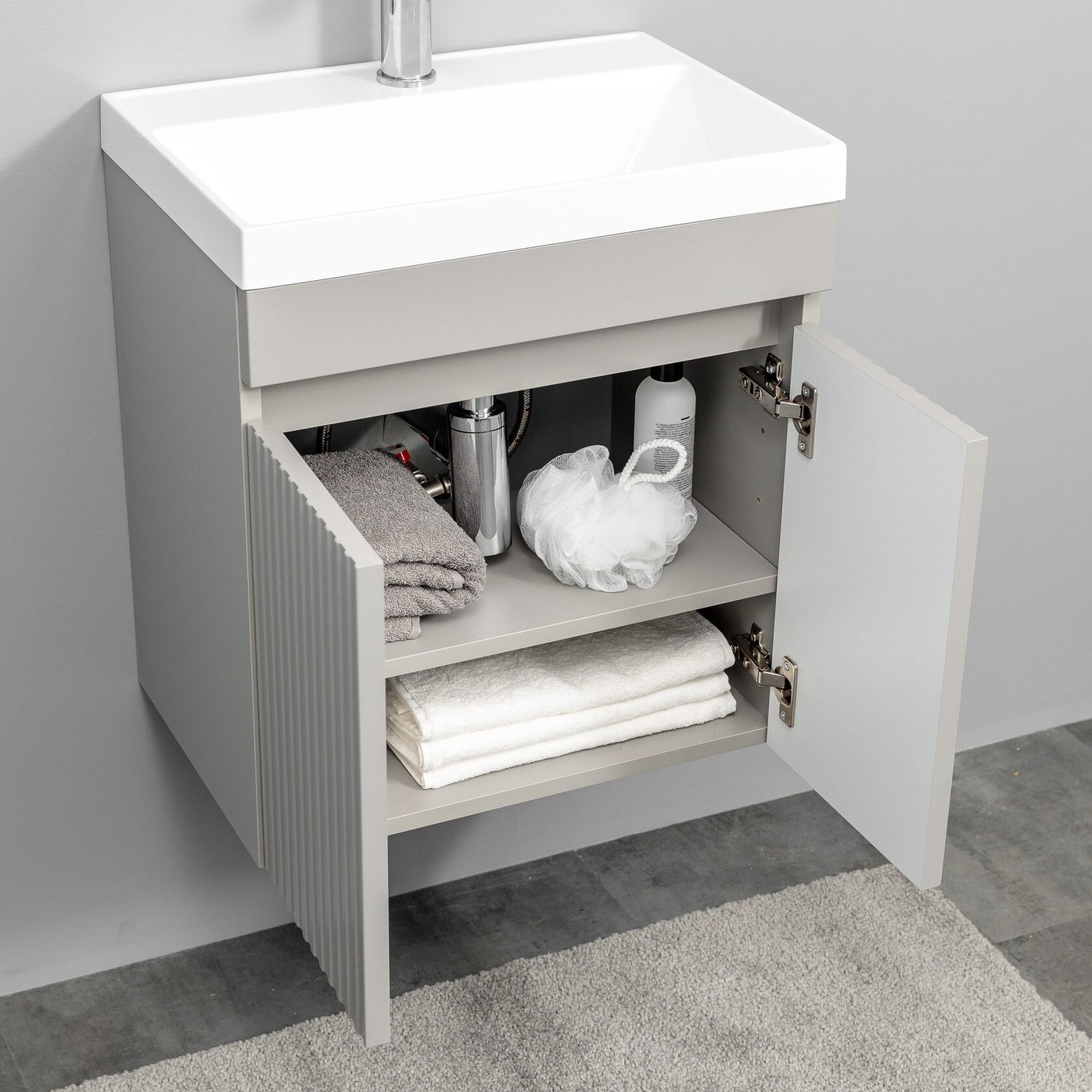 ТЕННО 50 Комплект мебели подвесной с раковиной Слим 50/Альтаис 35, серый матовый, TN-T50FrGr 