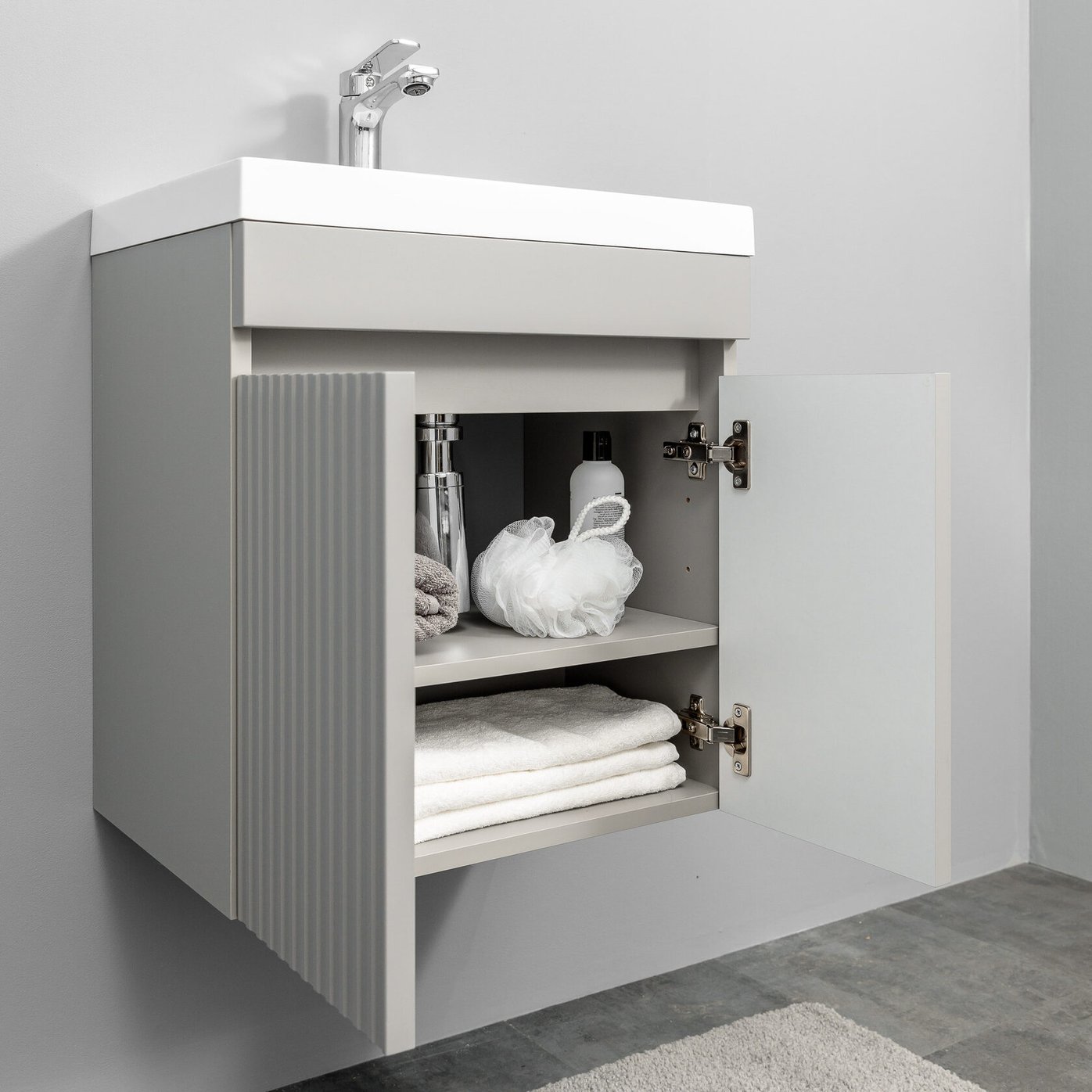 ТЕННО 50 Комплект мебели подвесной с раковиной Слим 50/Альтаис 35, серый матовый, TN-T50FrGr 