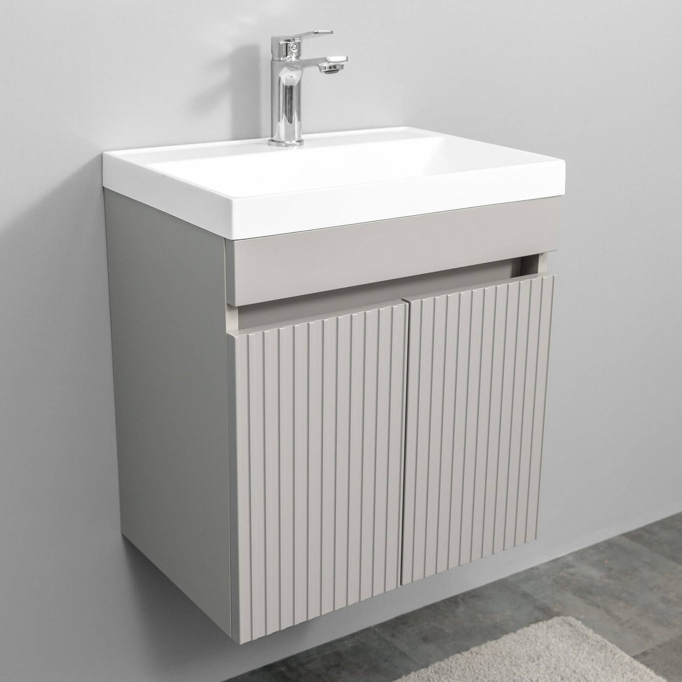 ТЕННО 50 Комплект мебели подвесной с раковиной Слим 50/Альтаис 35, серый матовый, TN-T50FrGr 