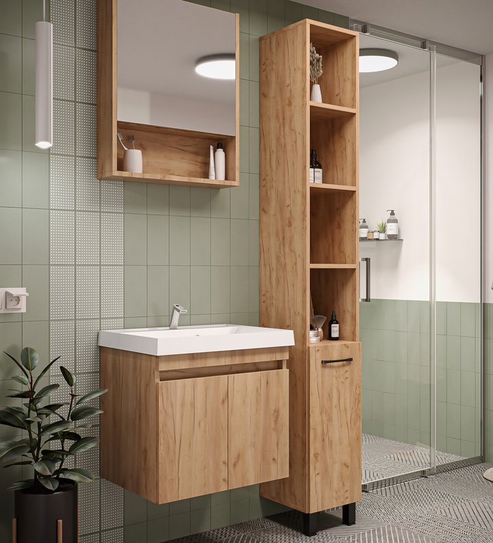 IZEO 60 комплект мебели подвесной c дверцами (тумба + умывальник Дакота 60), Дуб Крафт золотой