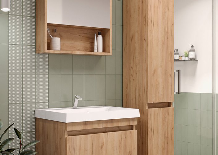 IZEO 60 комплект мебели подвесной c дверцами (тумба + умывальник Дакота 60), Дуб Крафт золотой