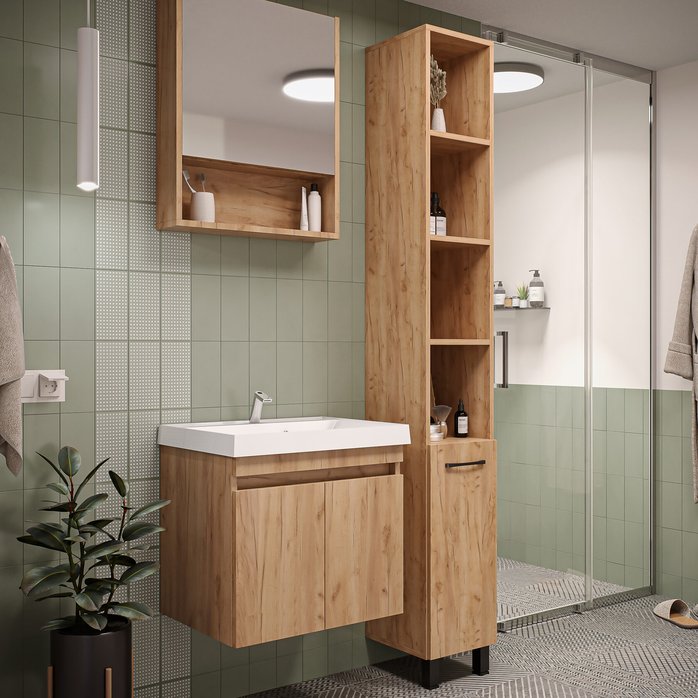 ИЗЕО 60 комплект мебели подвесной c дверцами (тумба + умывальник Дакота 60), Дуб Крафт золотой