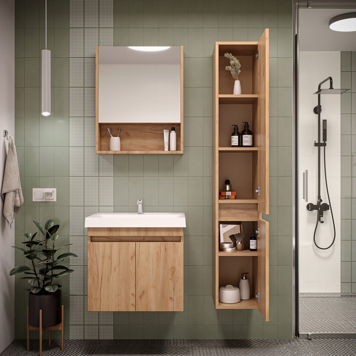 ИЗЕО 60 комплект мебели подвесной c дверцами (тумба + умывальник Дакота 60), Дуб Крафт золотой