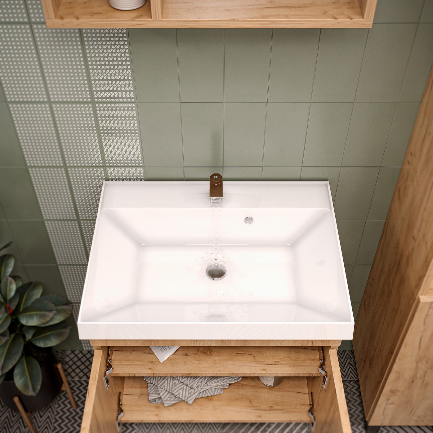 ИЗЕО 60 комплект мебели подвесной c дверцами (тумба + умывальник Дакота 60), Дуб Крафт золотой