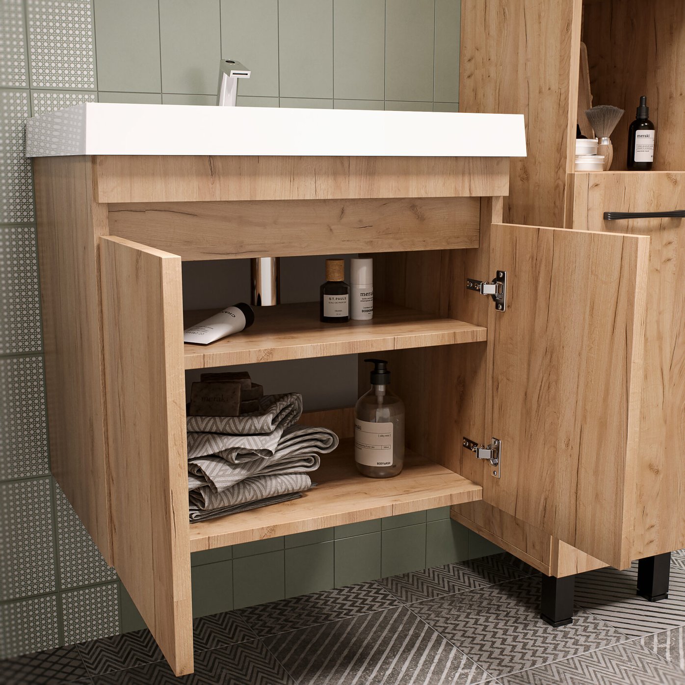 ИЗЕО 60 комплект мебели подвесной c дверцами (тумба + умывальник Дакота 60), Дуб Крафт золотой