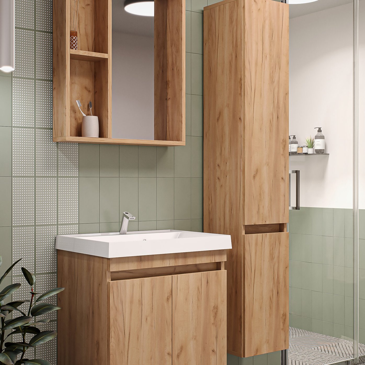 ИЗЕО 60 комплект мебели подвесной c дверцами (тумба + умывальник Дакота 60), Дуб Крафт золотой