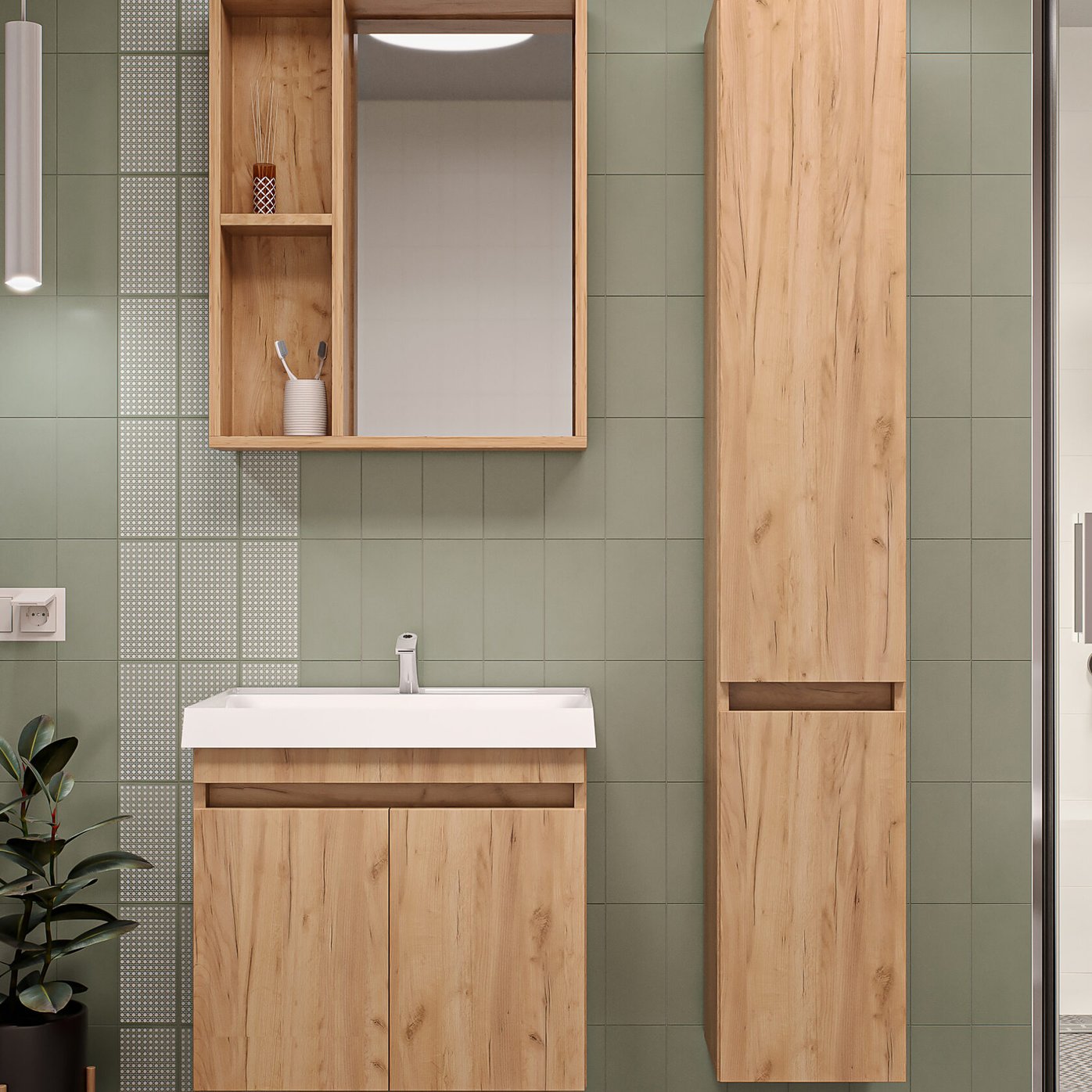 ИЗЕО 60 комплект мебели подвесной c дверцами (тумба + умывальник Дакота 60), Дуб Крафт золотой