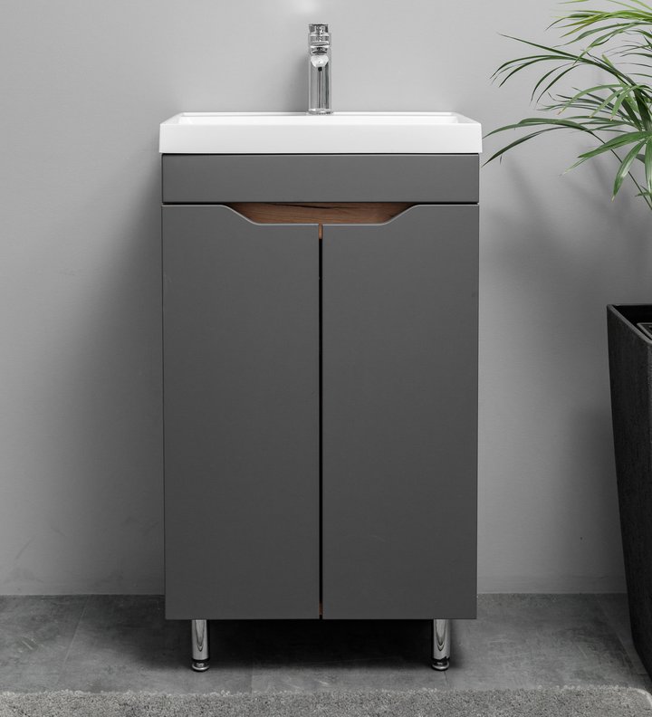 Arona 50 Комплект мебели напольный с вырезами на дверцах, фасад МДФ (под Слим 50/Altais 35), Графит+Дуб крафт золотой AR-T50-Gr/PW2