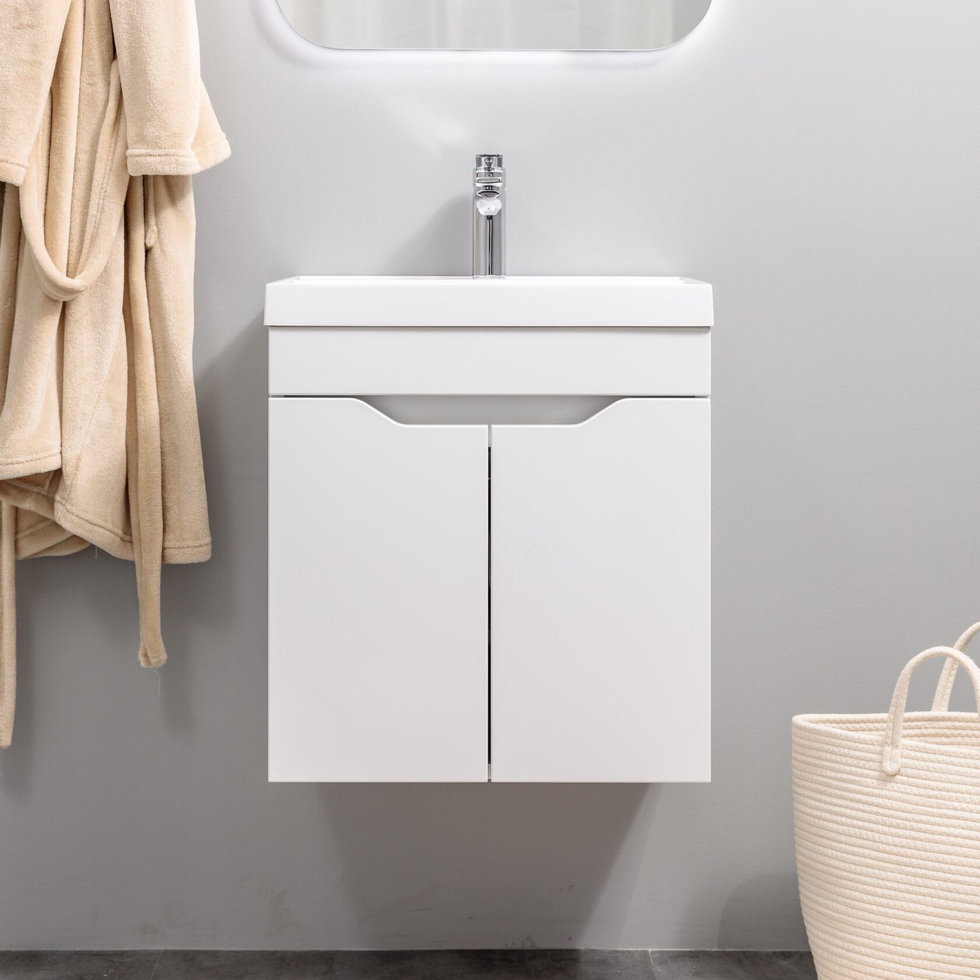 АРОНА 50 Комплект мебели подвесной с дверцами, фасад МДФ с вырезами (под Слим 50/Альтаис 35), Белый AR-T50-W