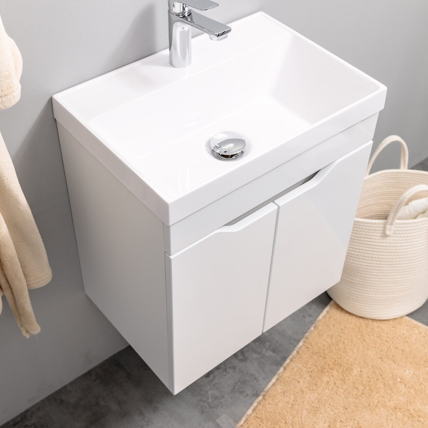 АРОНА 50 Комплект мебели подвесной с дверцами, фасад МДФ с вырезами (под Слим 50/Альтаис 35), Белый AR-T50-W