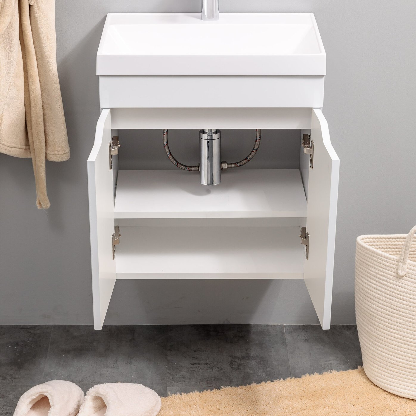 АРОНА 50 Комплект мебели подвесной с дверцами, фасад МДФ с вырезами (под Слим 50/Альтаис 35), Белый AR-T50-W