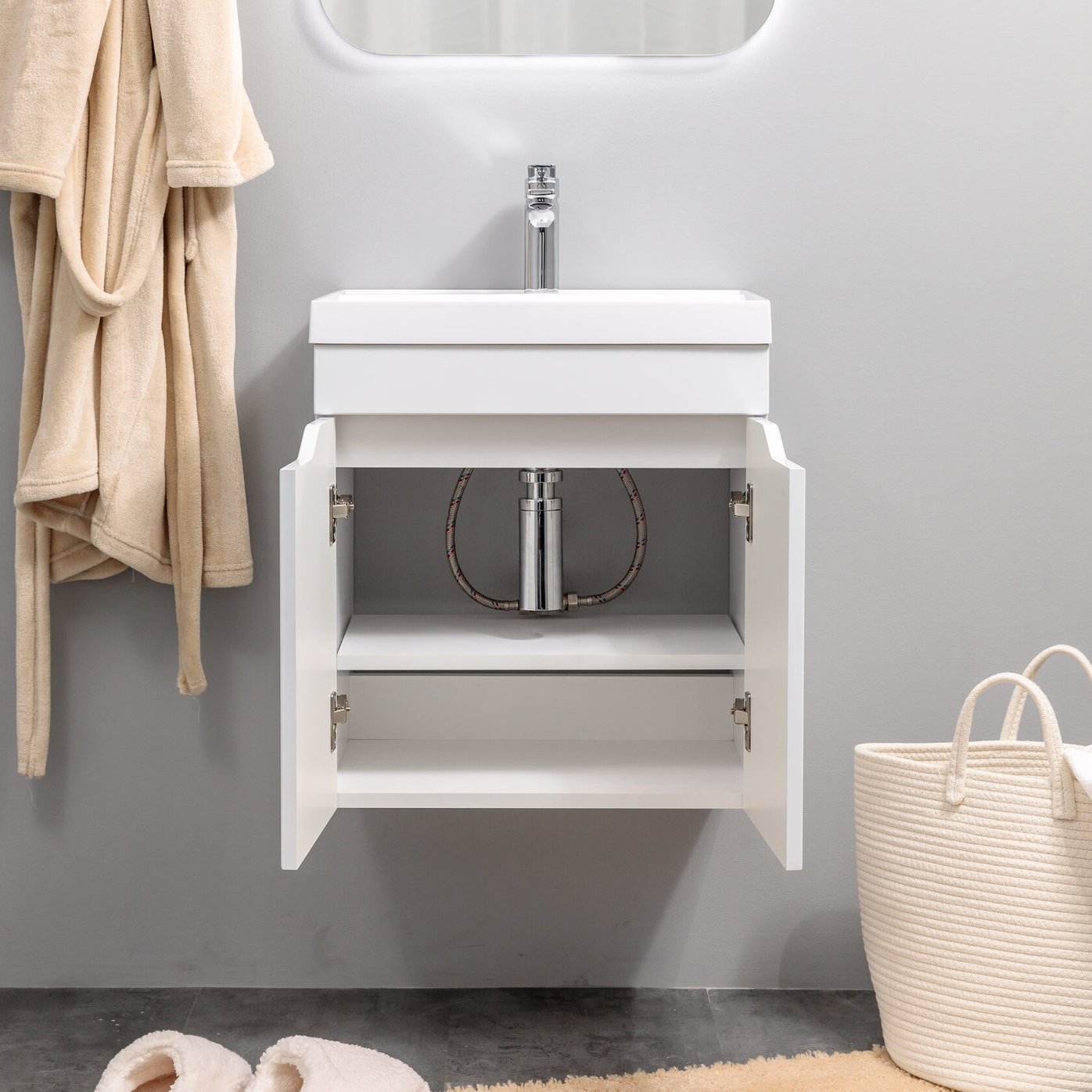 АРОНА 50 Комплект мебели подвесной с дверцами, фасад МДФ с вырезами (под Слим 50/Альтаис 35), Белый AR-T50-W