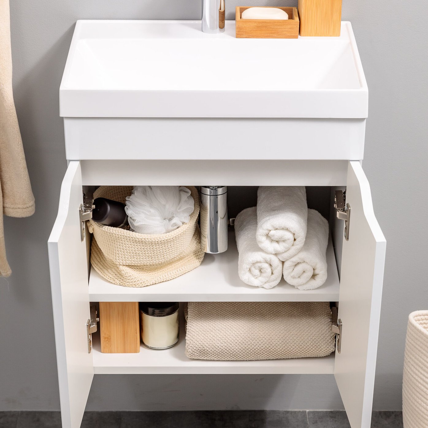 АРОНА 50 Комплект мебели подвесной с дверцами, фасад МДФ с вырезами (под Слим 50/Альтаис 35), Белый AR-T50-W