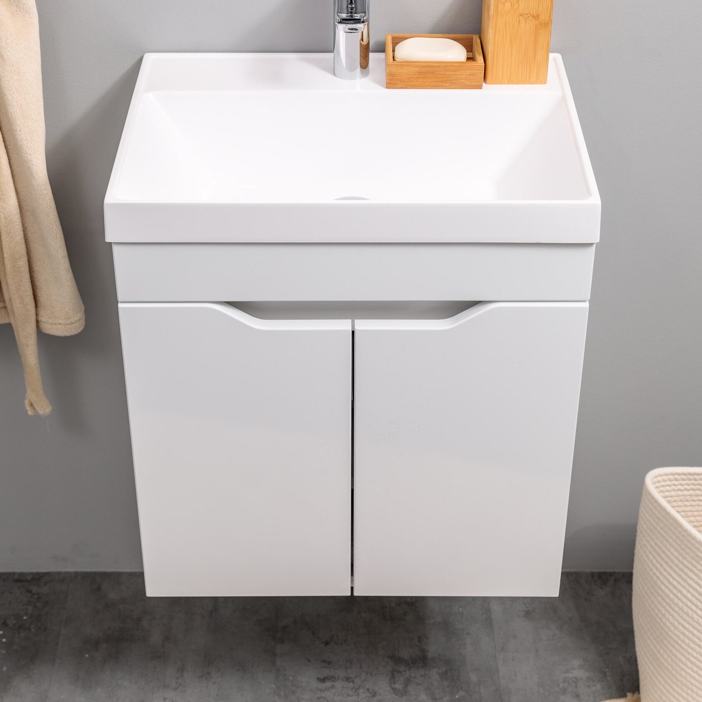 АРОНА 50 Комплект мебели подвесной с дверцами, фасад МДФ с вырезами (под Слим 50/Альтаис 35), Белый AR-T50-W