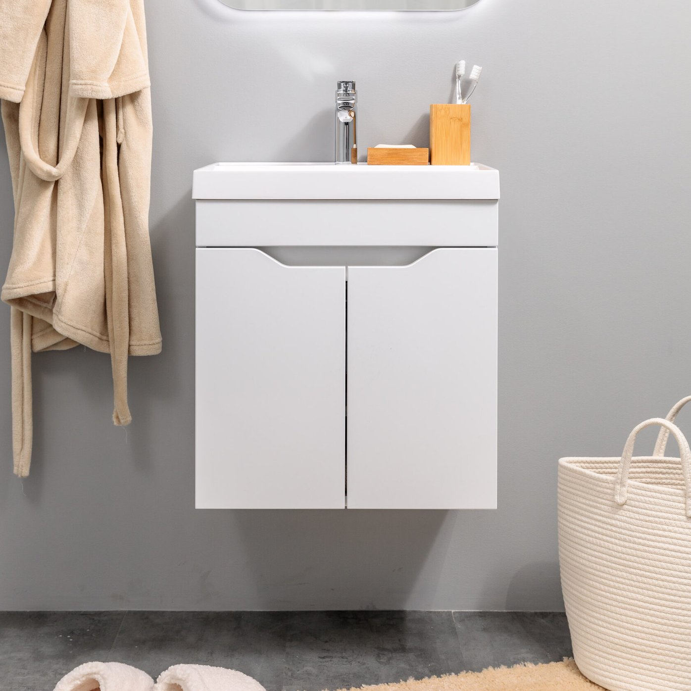 АРОНА 50 Комплект мебели подвесной с дверцами, фасад МДФ с вырезами (под Слим 50/Альтаис 35), Белый AR-T50-W