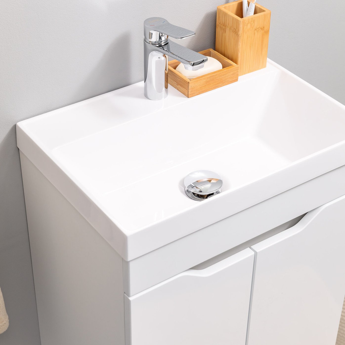 АРОНА 50 Комплект мебели подвесной с дверцами, фасад МДФ с вырезами (под Слим 50/Альтаис 35), Белый AR-T50-W