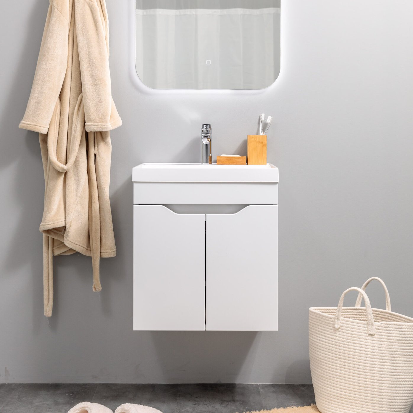 АРОНА 50 Комплект мебели подвесной с дверцами, фасад МДФ с вырезами (под Слим 50/Альтаис 35), Белый AR-T50-W