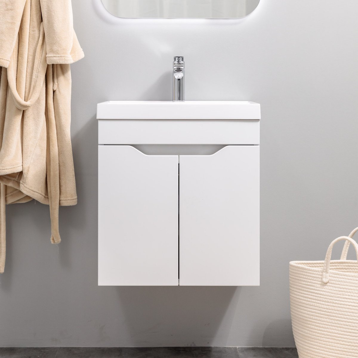 АРОНА 50 Комплект мебели подвесной с дверцами, фасад МДФ с вырезами (под Слим 50/Альтаис 35), Белый AR-T50-W