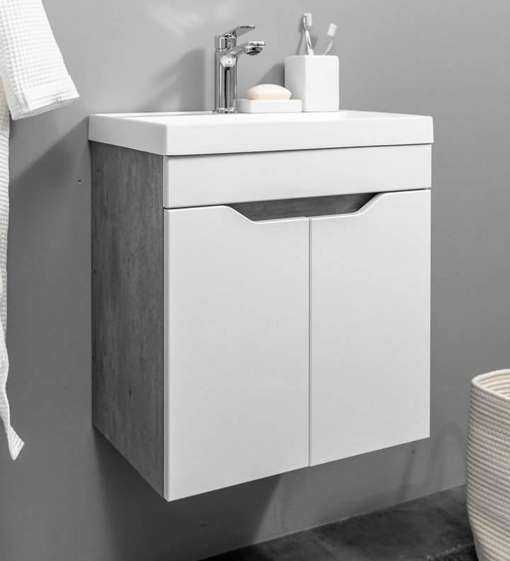 Arona 50 Комплект мебели подвесной, 2 дверцы с вырезами (под Слим 50/Altais 35), Белый/Бетон метрополитан AR-T50-W/BM