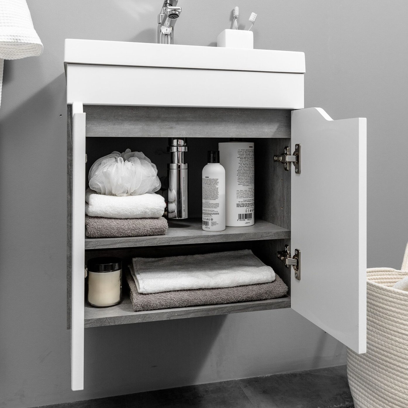 АРОНА 50 Комплект мебели подвесной, 2 дверцы с вырезами (под Слим 50/Альтаис 35), Белый/Бетон метрополитан AR-T50-W/BM