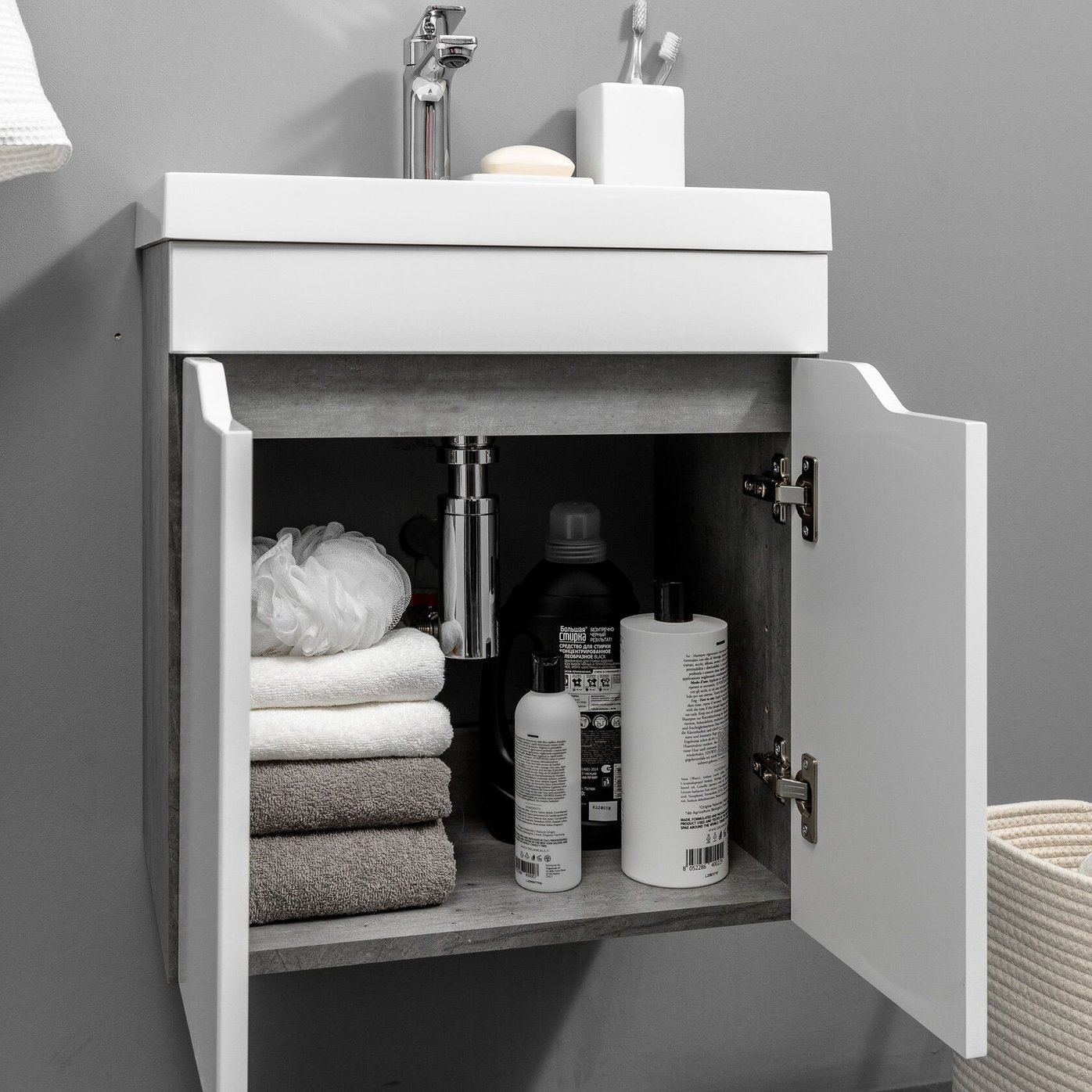 АРОНА 50 Комплект мебели подвесной, 2 дверцы с вырезами (под Слим 50/Альтаис 35), Белый/Бетон метрополитан AR-T50-W/BM