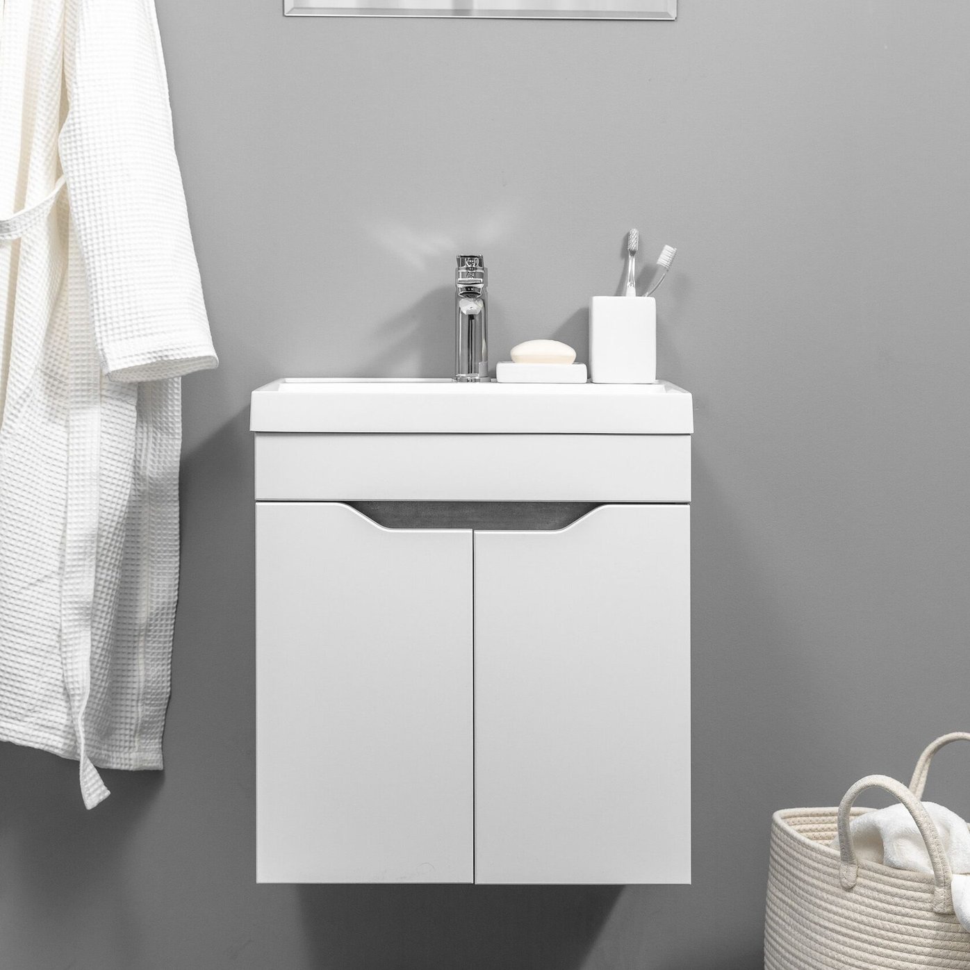 АРОНА 50 Комплект мебели подвесной, 2 дверцы с вырезами (под Слим 50/Альтаис 35), Белый/Бетон метрополитан AR-T50-W/BM