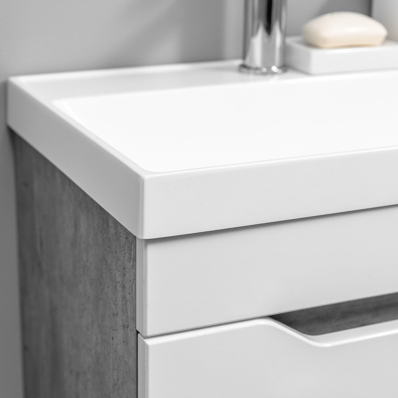 АРОНА 50 Комплект мебели подвесной, 2 дверцы с вырезами (под Слим 50/Альтаис 35), Белый/Бетон метрополитан AR-T50-W/BM