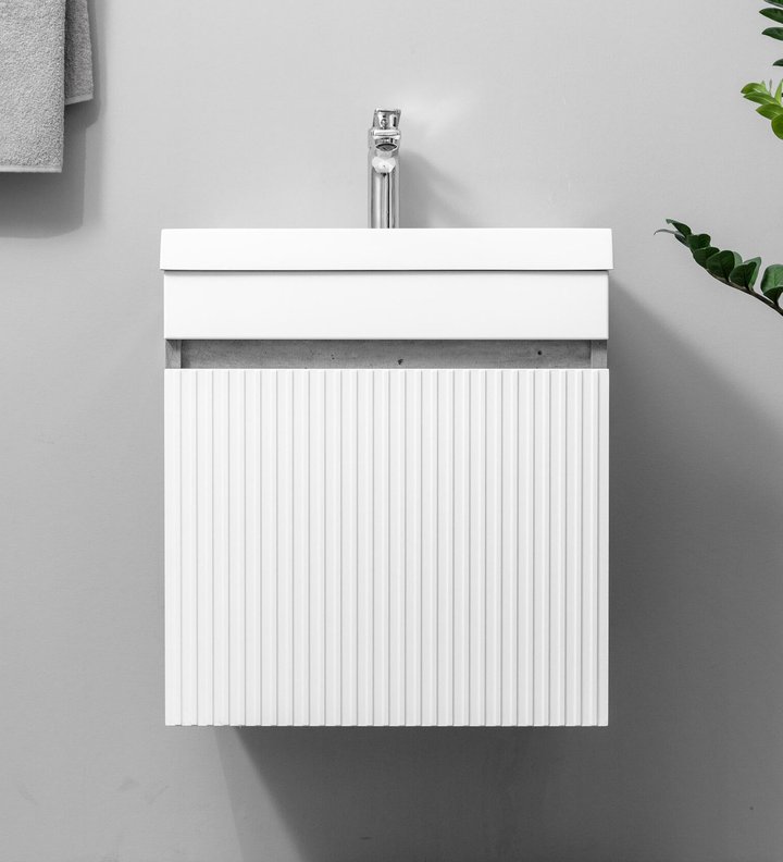 Fresco 50 комплект мебели подвесной c 1 МДФ дверью (под Слим 50/Altais 35), цвет Белый+Бетон Fr-T50FrW/BM