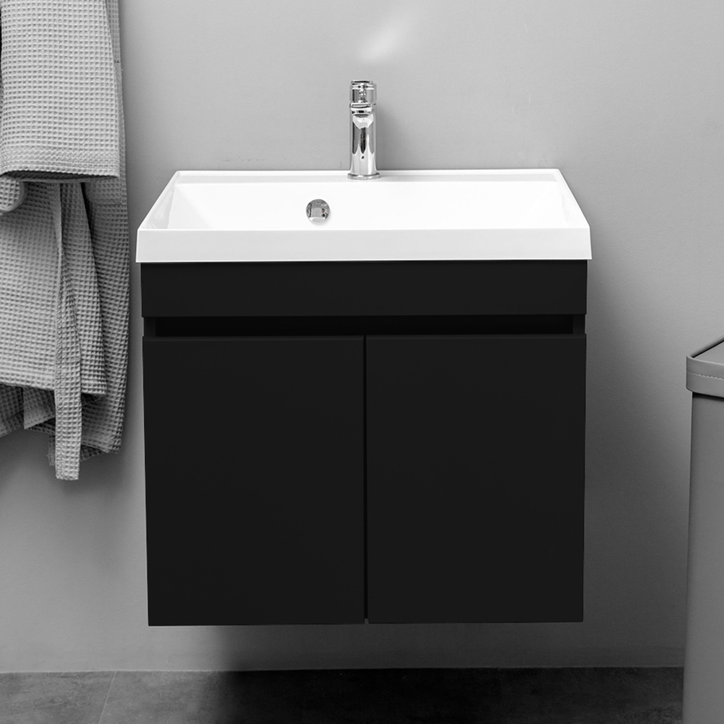 НЕМИ 60 комплект мебели подвесной c дверцами (тумба + умывальник Дакота 60), Черный NM-D-T60/Bl