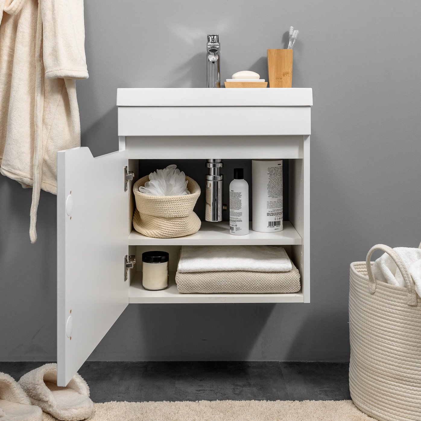 ФОРТУНА 50 Комплект мебели подвесной, дверь с вырезом (под Слим 50/Альтаис 35), цвет Белый FT-S-T50W