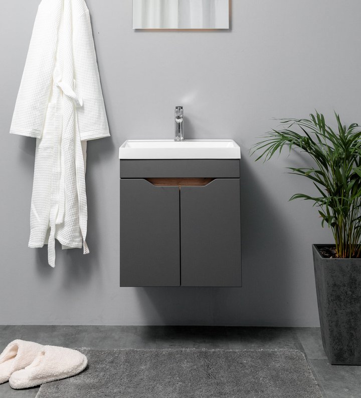 Arona 50 Комплект мебели подвесной с дверцами, фасад МДФ с вырезами (под Слим 50/Altais 35), Графит/Дуб крафт AR-T50-Gr/PW