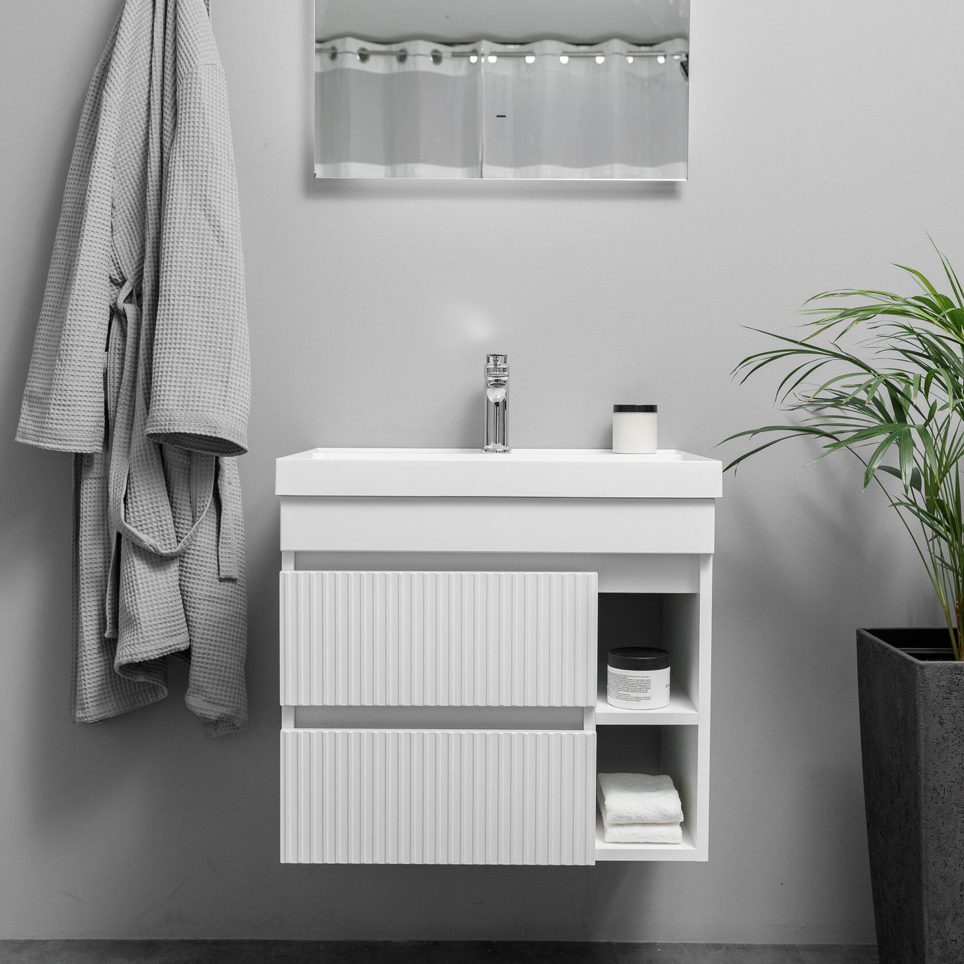 ПУРО 60 комплект, подвесной с 2 ящиками, фасад фрезерованный с нишами (под Астория), цвет Белый PU-T60-W