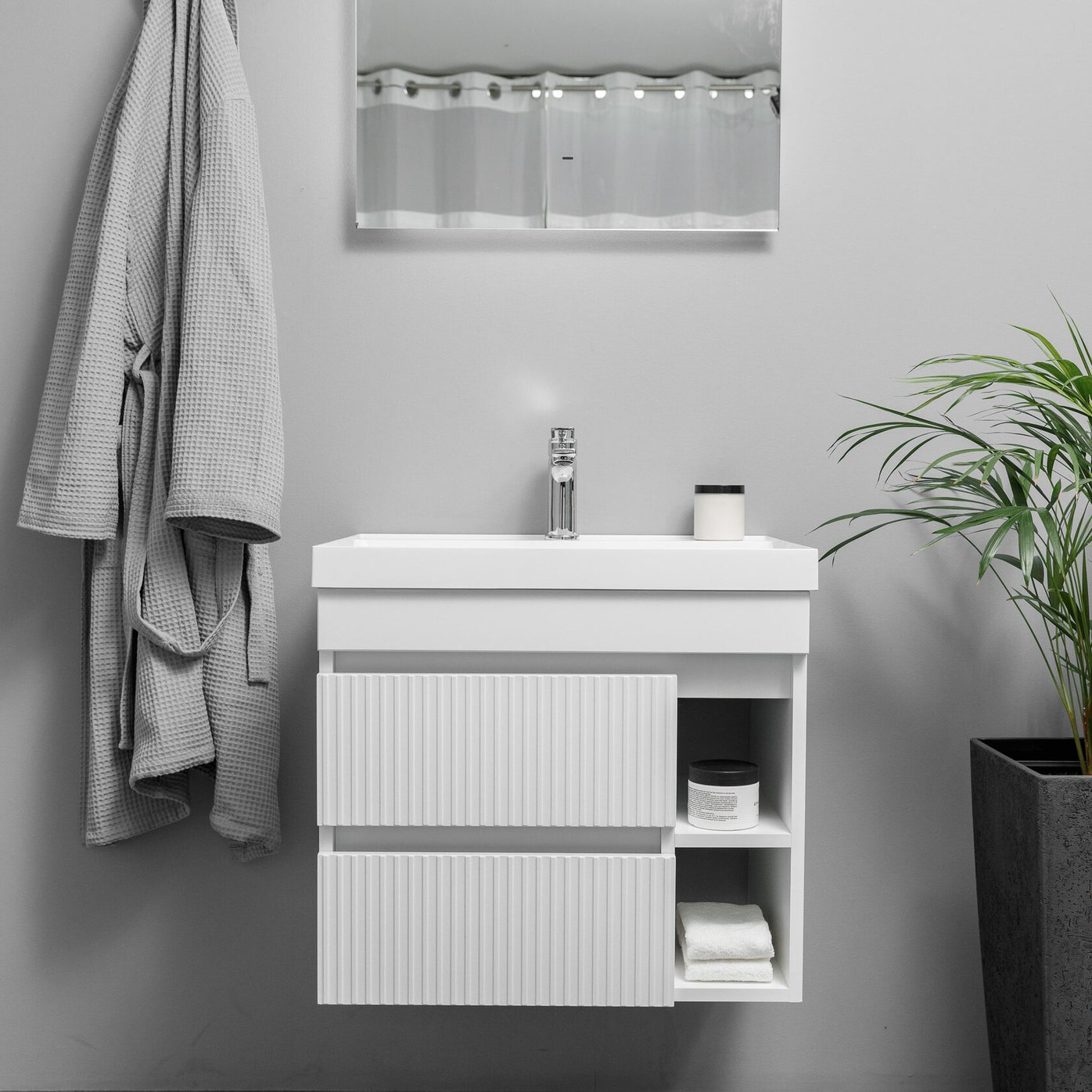 ПУРО 60 комплект, подвесной с 2 ящиками, фасад фрезерованный с нишами (под Астория), цвет Белый PU-T60-W