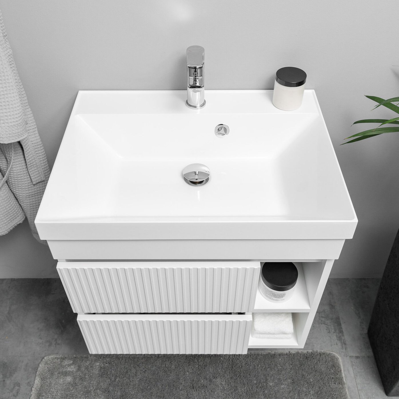 ПУРО 60 комплект, подвесной с 2 ящиками, фасад фрезерованный с нишами (под Астория), цвет Белый PU-T60-W