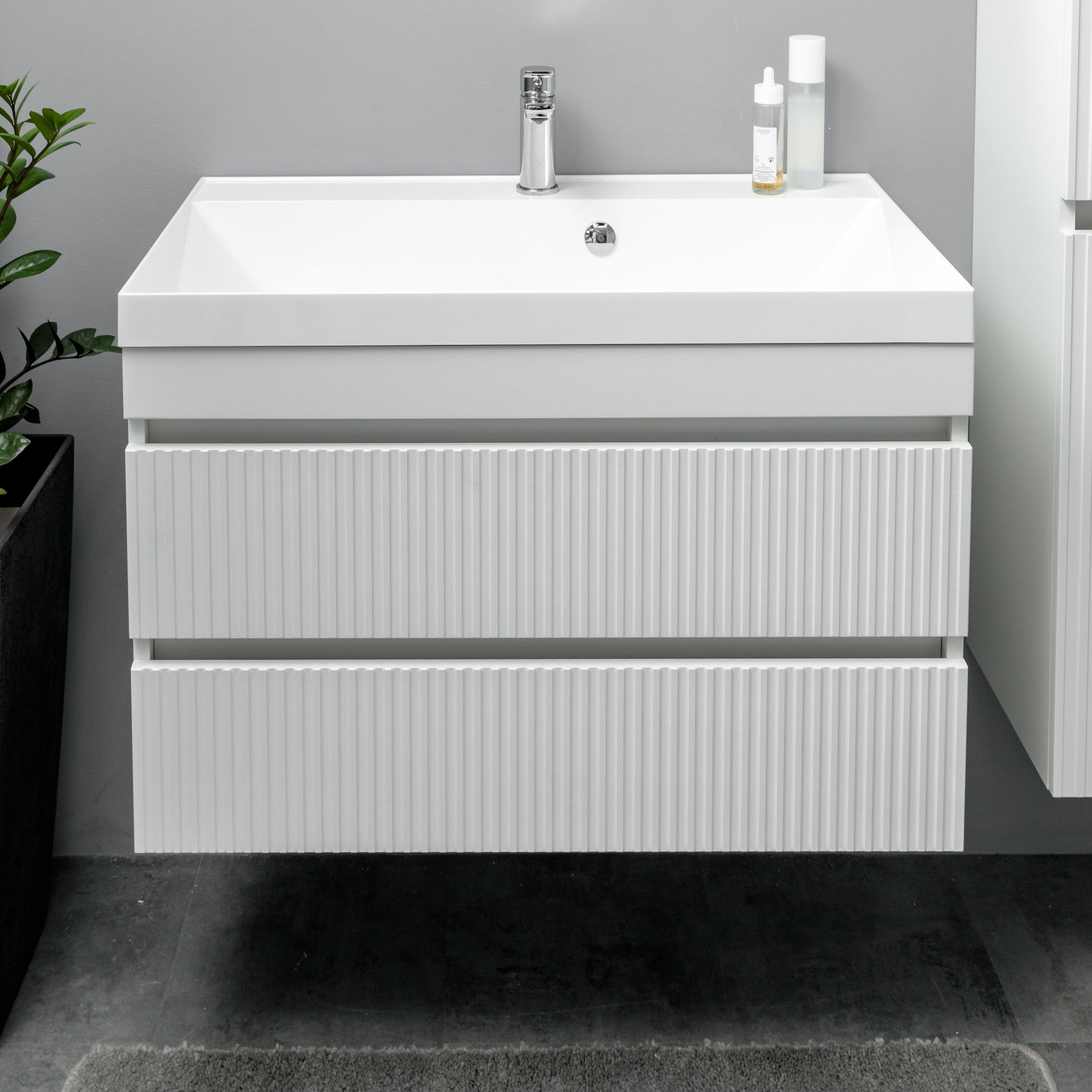 НЕМИ 80 Комплект мебели подвесной c дверцами (тумба + раковина Астория 80), Белый NM-As-T80W