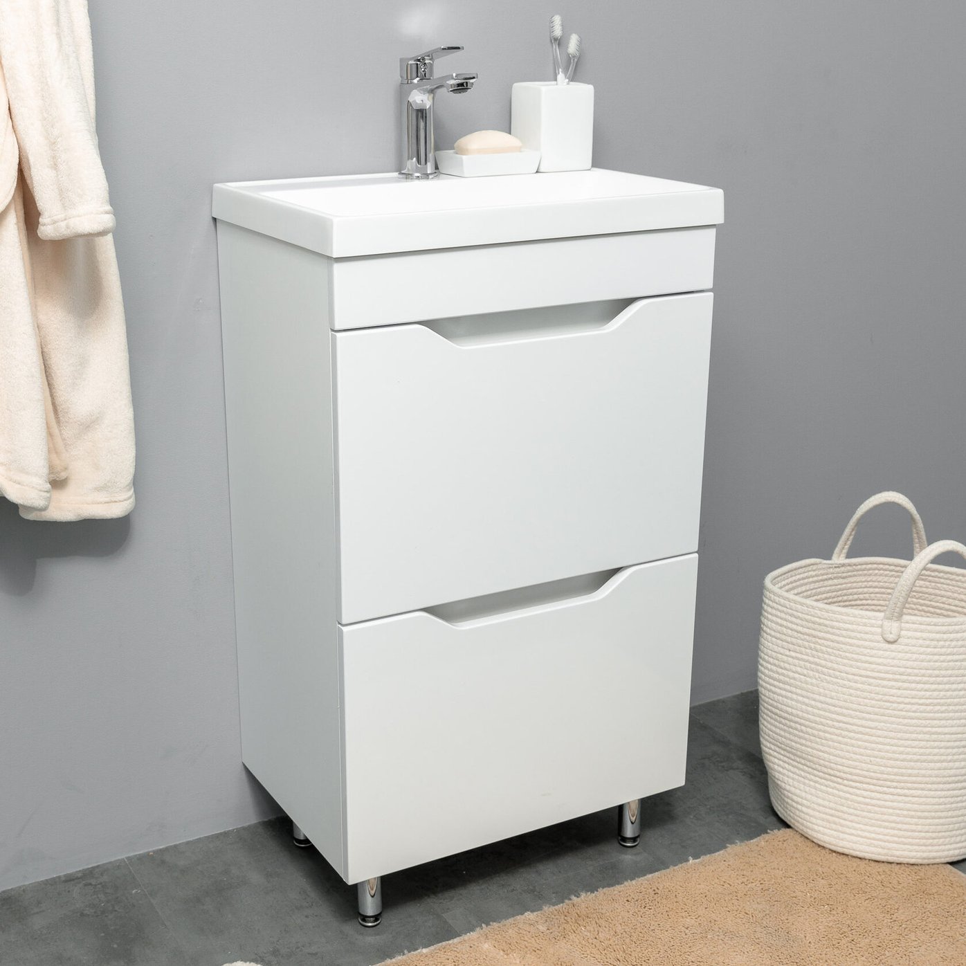 АРОНА 50 Комплект мебели напольный с ящиками, фасад МДФ с вырезами (под Слим 50/Альтаис 35), Белый AR-T50-W2dr