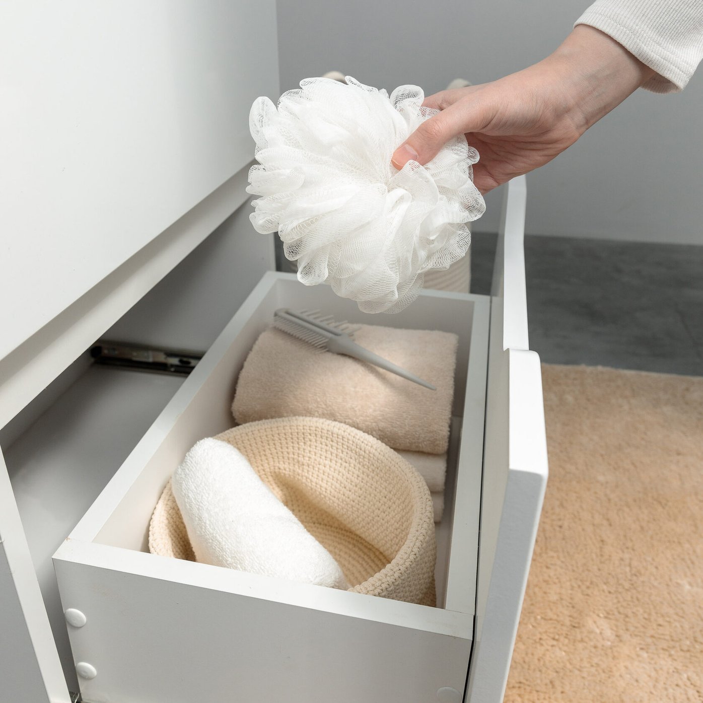 АРОНА 50 Комплект мебели напольный с ящиками, фасад МДФ с вырезами (под Слим 50/Альтаис 35), Белый AR-T50-W2dr