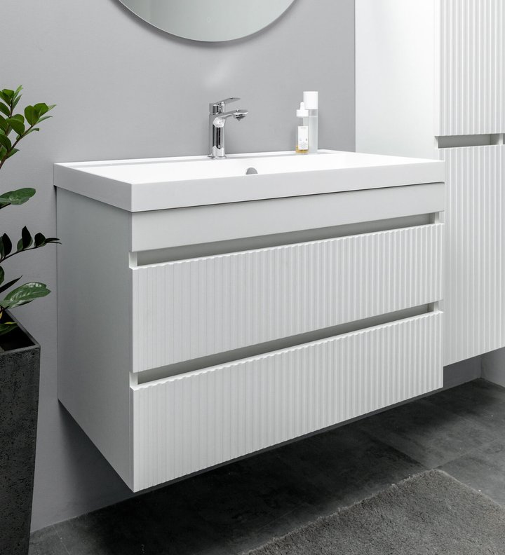 SCANNO 80 Комплект мебели подвесной c ящиками (фрезеровка) (тумба + раковина Астория 80), Белый