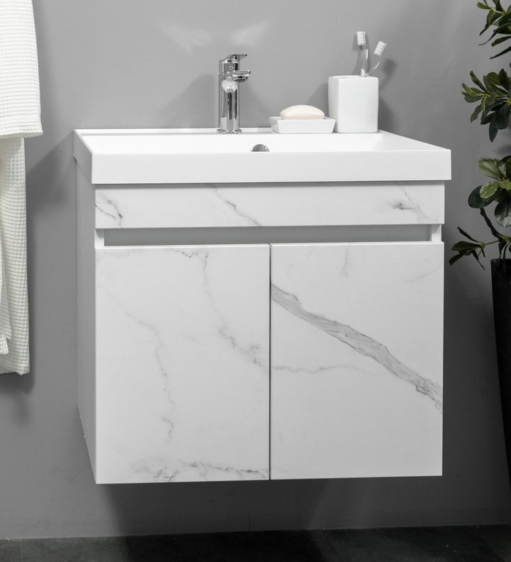 NEMI 60 комплект мебели подвесной c дверцами (тумба + умывальник Дакота 60), Белый мрамор NM-D-T60/WMr