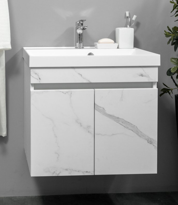 NEMI 60 комплект мебели подвесной c дверцами (тумба + умывальник Дакота 60), Белый мрамор NM-D-T60/WMr