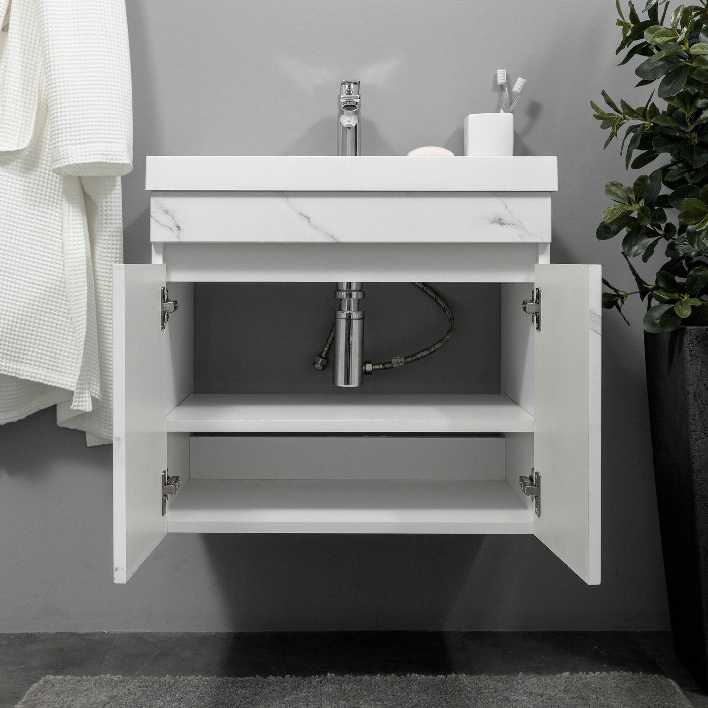 НЕМИ 60 комплект мебели подвесной c дверцами (тумба + умывальник Дакота 60), Белый мрамор NM-D-T60/WMr