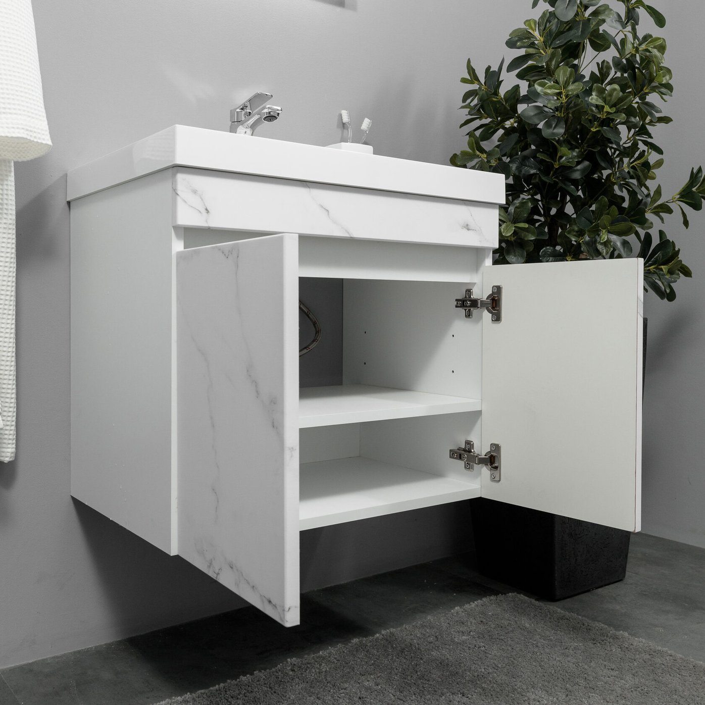 НЕМИ 60 комплект мебели подвесной c дверцами (тумба + умывальник Дакота 60), Белый мрамор NM-D-T60/WMr